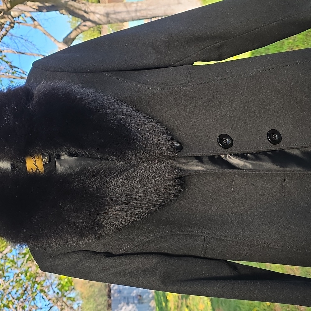 Sachi Lambswool Black Coat with Fox Fur Collar